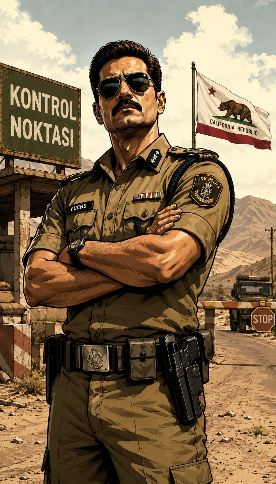 Çavuş Nathan Fuchs, Kontrol Noktası önünde.